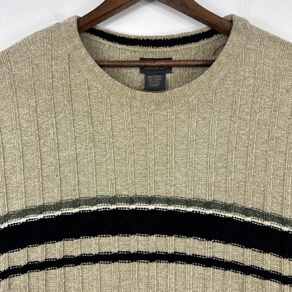 Alexander Lloyd Sweater Men's 3XLT Tan 100% Acrylic Neutrals Strip Pullover Knit - Picture 2 of 8